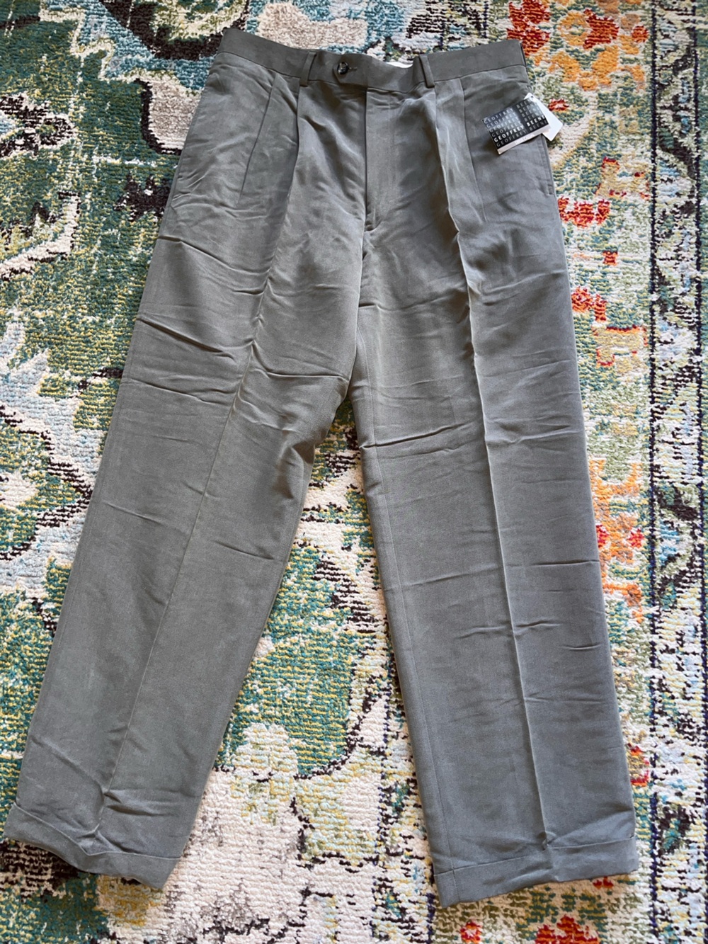NWT Geoffrey Beene Men Pleated Olive Cotton Pants Size 34x3O Casual Dress Pleats